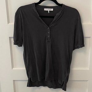 FRAME Denim Henley Charcoal Gray T-Shirt, Size Small